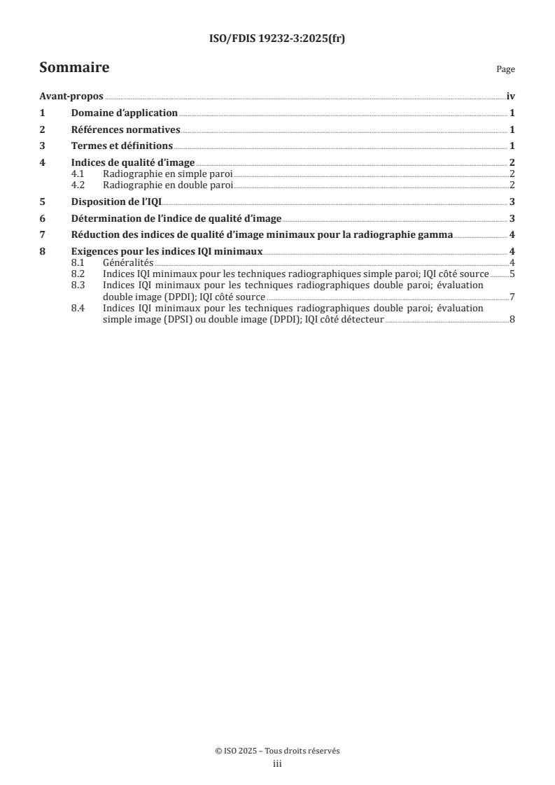 ISO/FDIS 19232-3 - Essais non destructifs — Qualité d’image des radiogrammes — Partie 3: Indices de qualité d’image minimaux
Released:26. 04. 2025