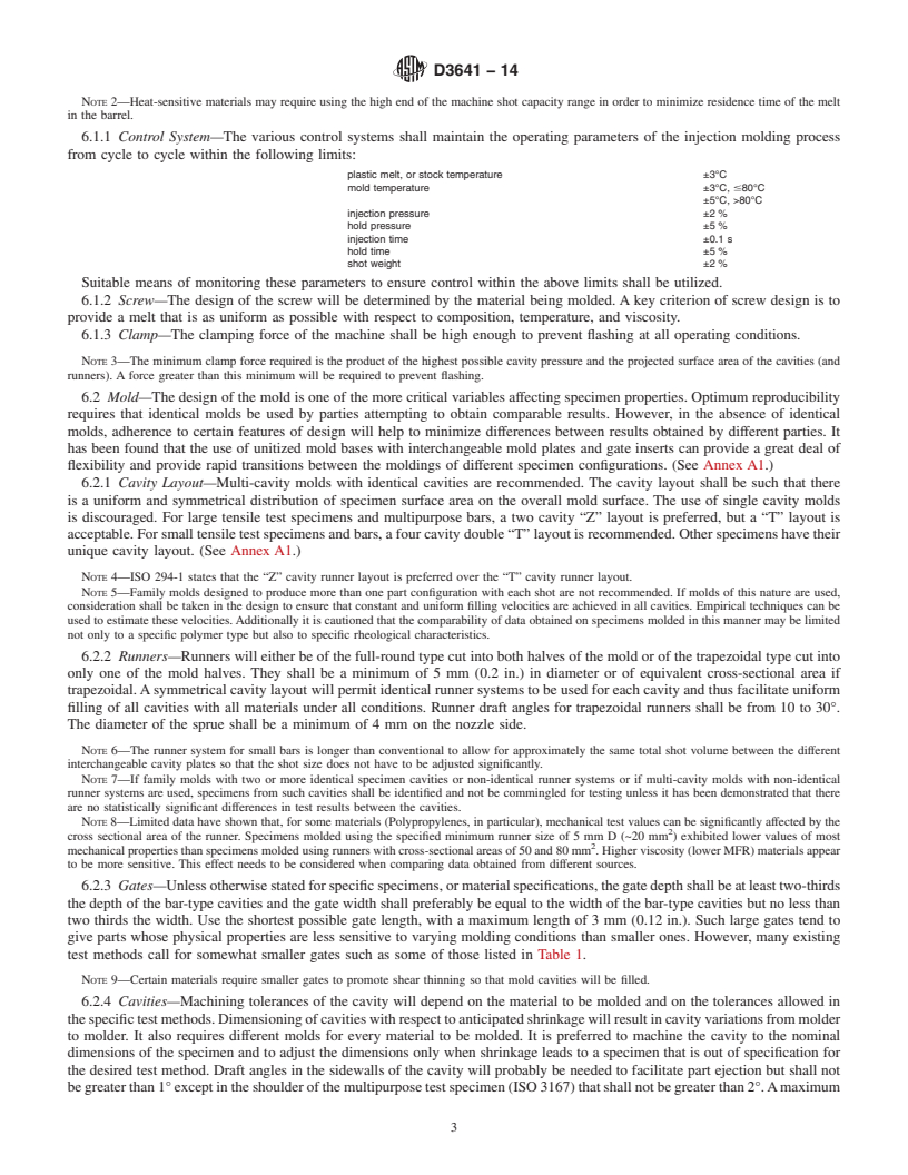 REDLINE ASTM D3641-14 - Standard Practice for  Injection Molding Test Specimens of Thermoplastic Molding and  Extrusion Materials