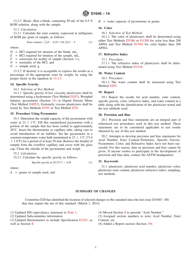 ASTM D1045-14 - Standard Test Methods for  Sampling and Testing Plasticizers Used in Plastics