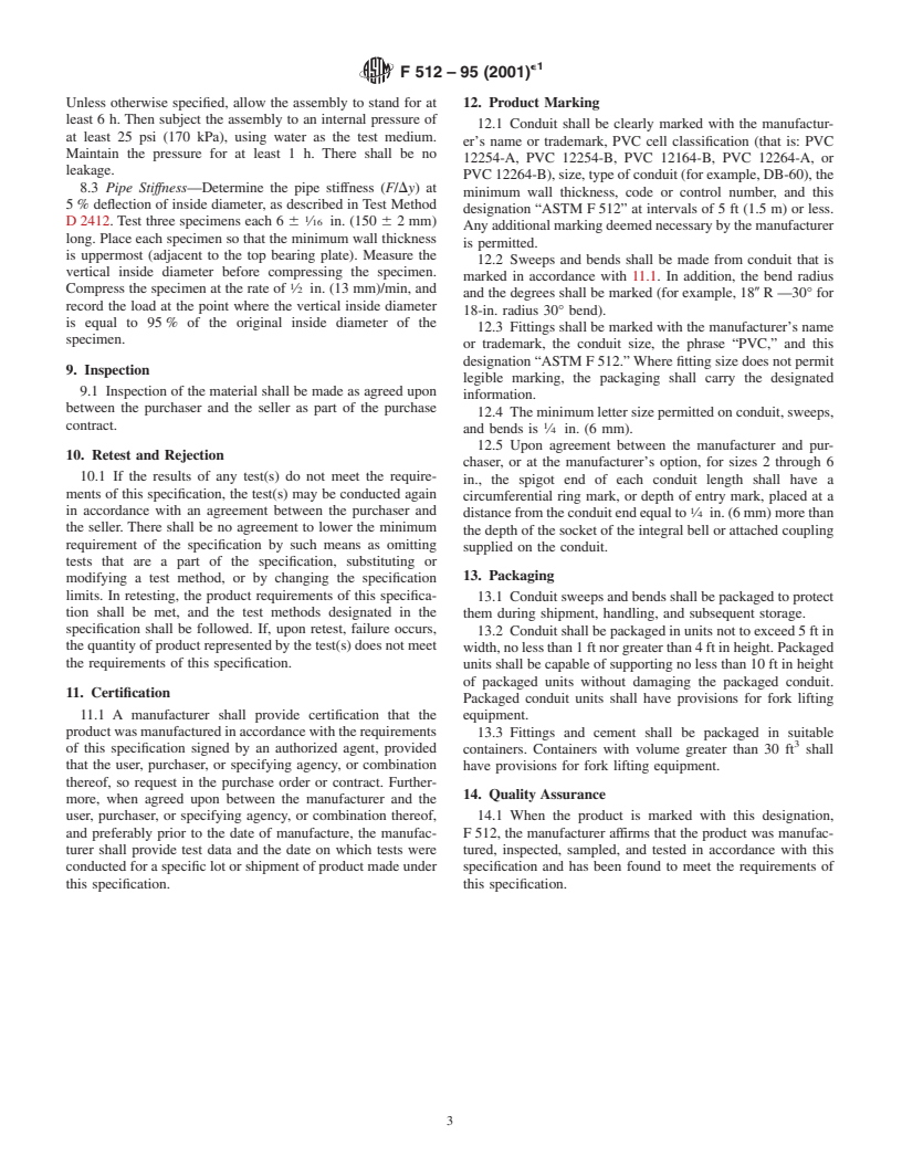 ASTM F512-95(2001)e1 - Standard Specification for Smooth-Wall Poly(Vinyl Chloride) (PVC) Conduit and Fittings for Underground Installation