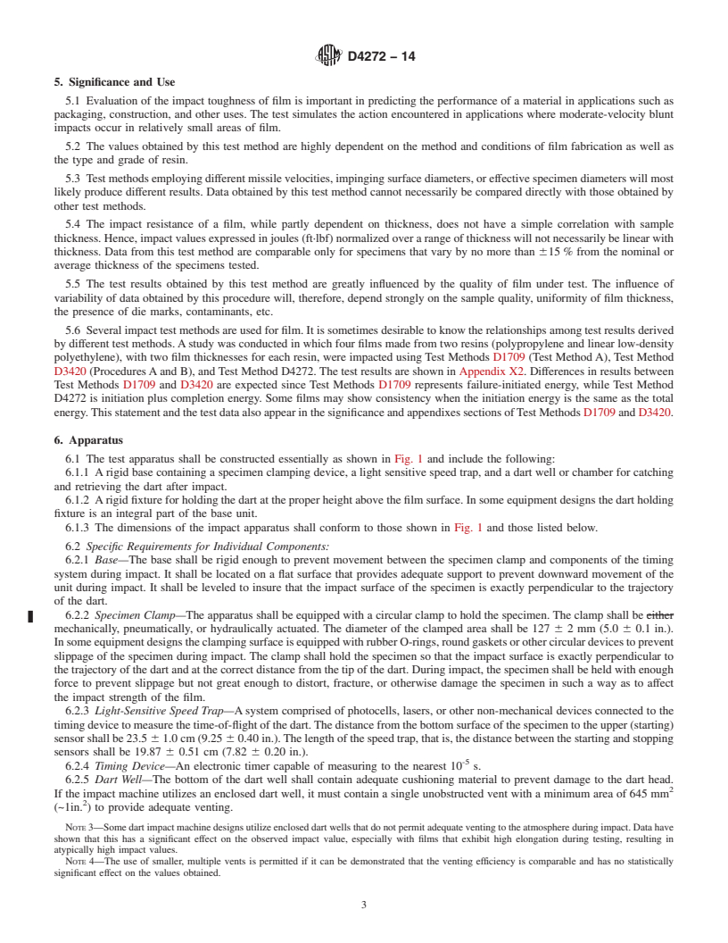 REDLINE ASTM D4272-14 - Standard Test Method for  Total Energy Impact of Plastic Films By Dart Drop