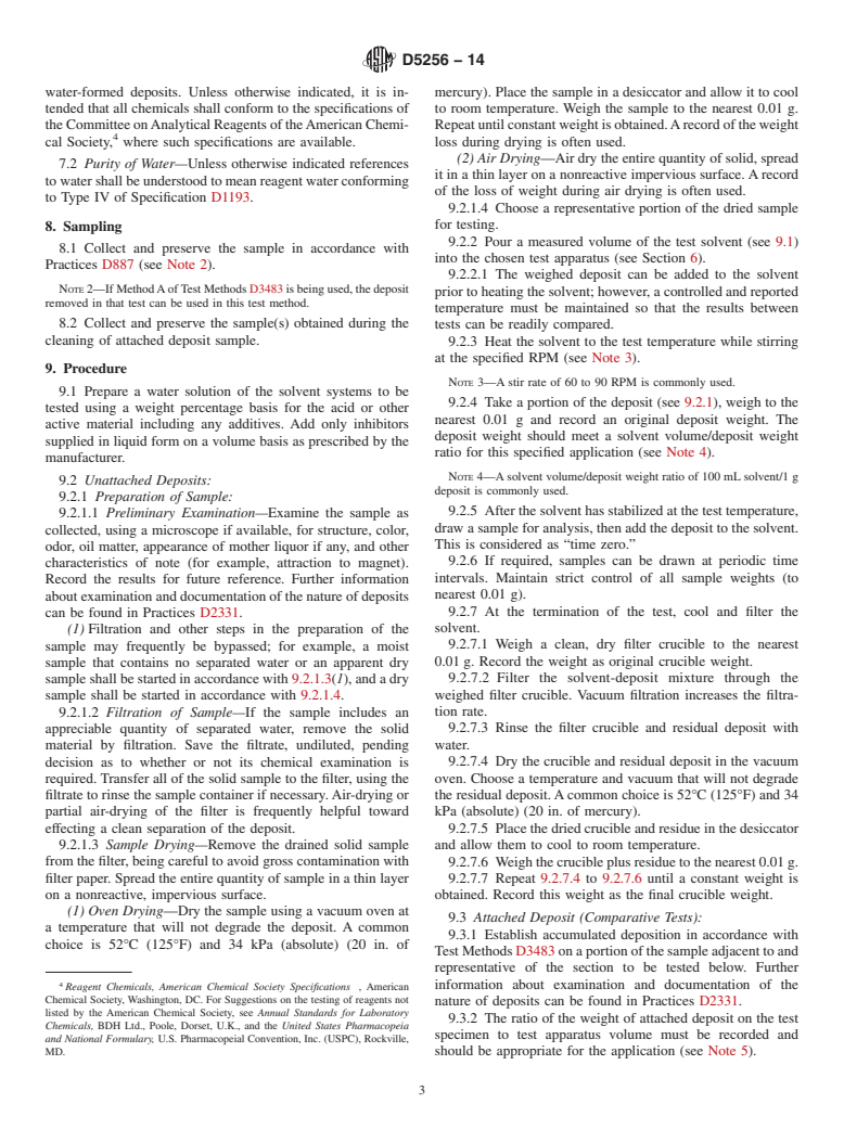 ASTM D5256-14 - Standard Test Method for  Relative Efficacy of Dynamic Solvent Systems for Dissolving  Water-Formed   Deposits