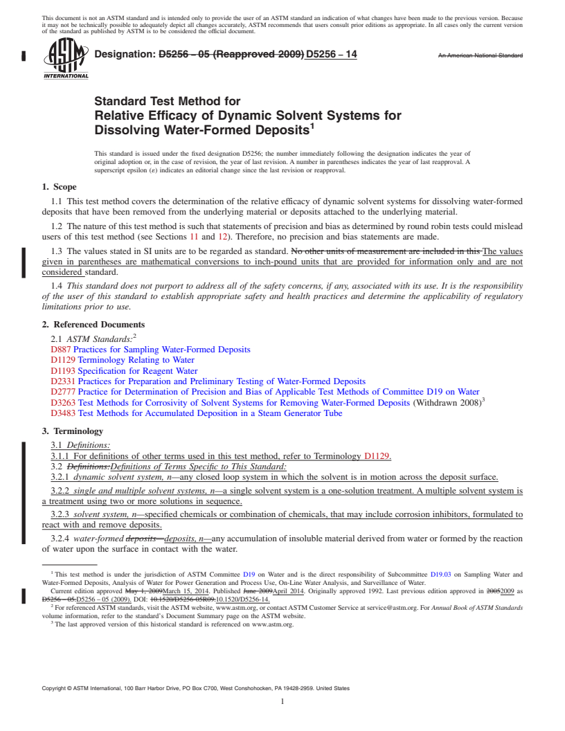 REDLINE ASTM D5256-14 - Standard Test Method for  Relative Efficacy of Dynamic Solvent Systems for Dissolving  Water-Formed   Deposits