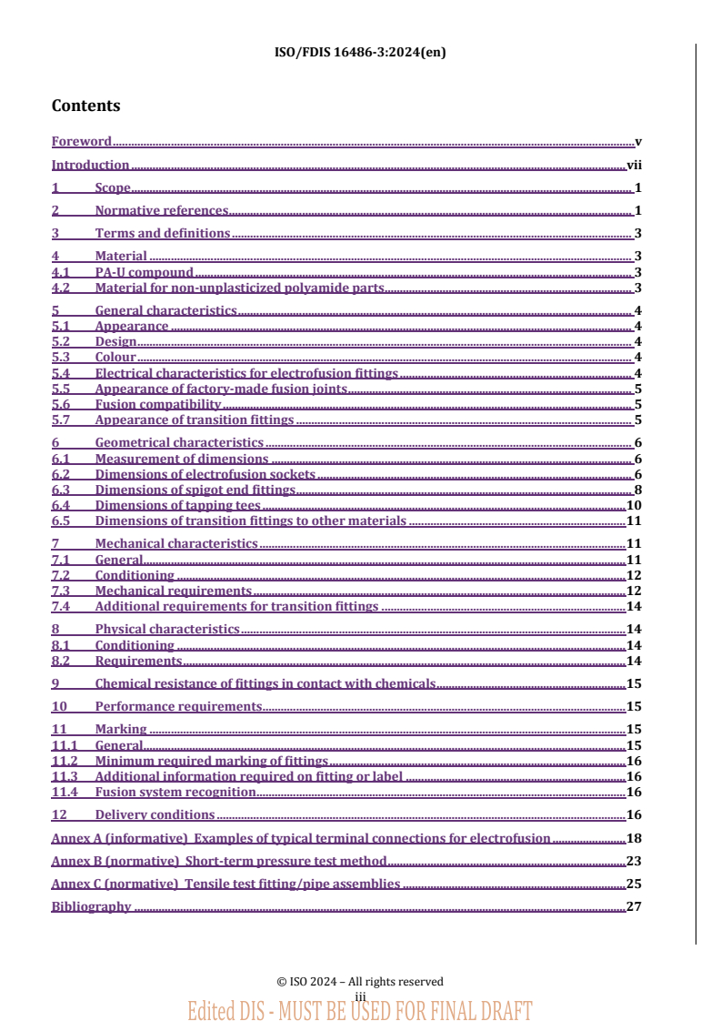REDLINE ISO/FDIS 16486-3 - Plastics piping systems for the supply of gaseous fuels — Unplasticized polyamide (PA-U) piping systems with fusion jointing and mechanical jointing — Part 3: Fittings
Released:11. 09. 2024