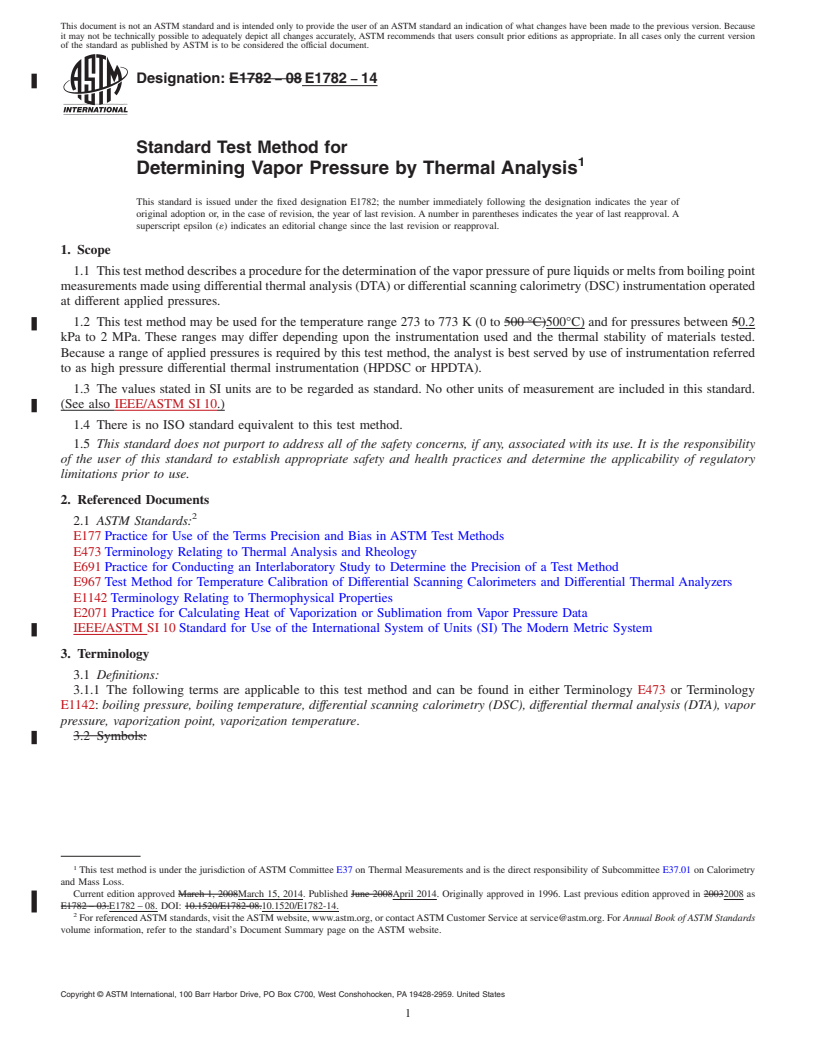 REDLINE ASTM E1782-14 - Standard Test Method for  Determining Vapor Pressure by Thermal Analysis