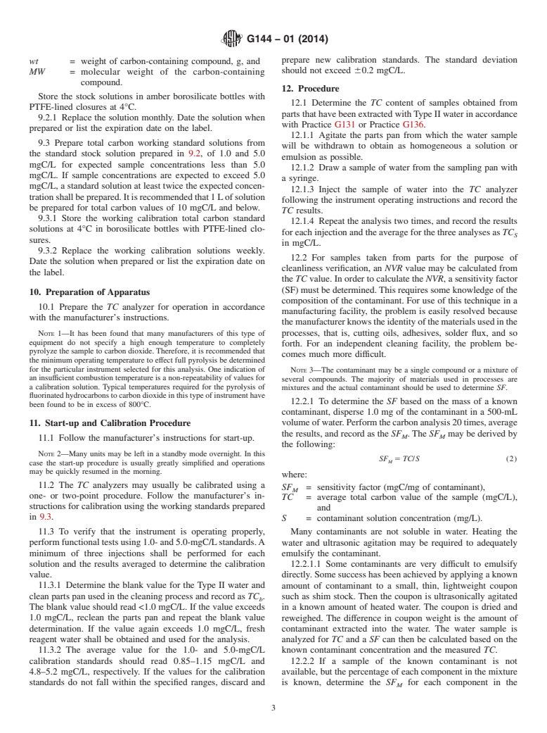 ASTM G144-01(2014) - Standard Test Method for  Determination of Residual Contamination of Materials and Components  by Total Carbon Analysis Using a High Temperature Combustion Analyzer