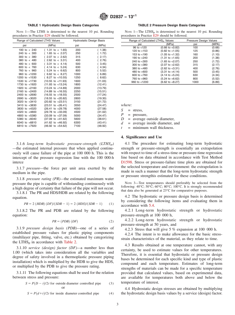 ASTM D2837-13e1 - Standard Test Method for  Obtaining Hydrostatic Design Basis for Thermoplastic Pipe Materials   or Pressure Design Basis for Thermoplastic Pipe Products