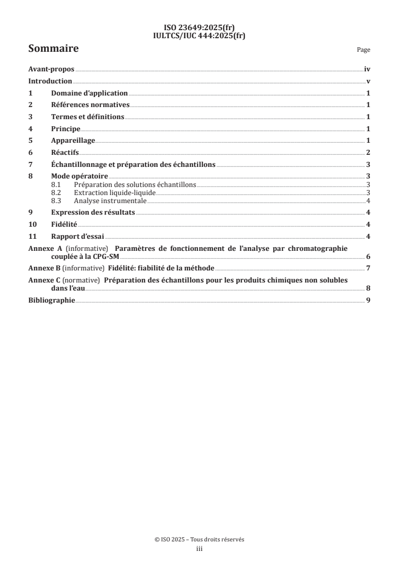 ISO 23649:2025 - Produits chimiques pour l’industrie du tannage du cuir — Détermination des cyclosiloxanes
Released:14. 02. 2025