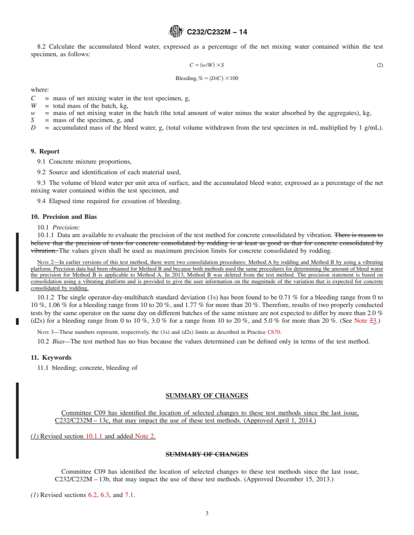 REDLINE ASTM C232/C232M-14 - Standard Test Method for  Bleeding of Concrete