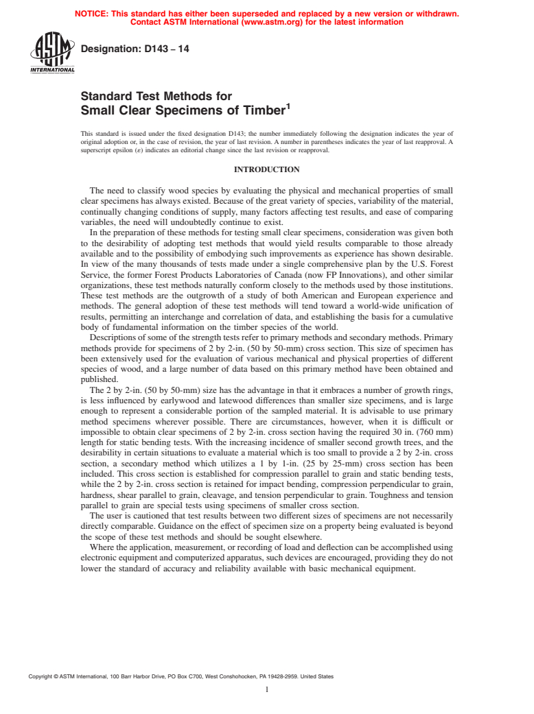 ASTM D143-14 - Standard Test Methods for  Small Clear Specimens of Timber