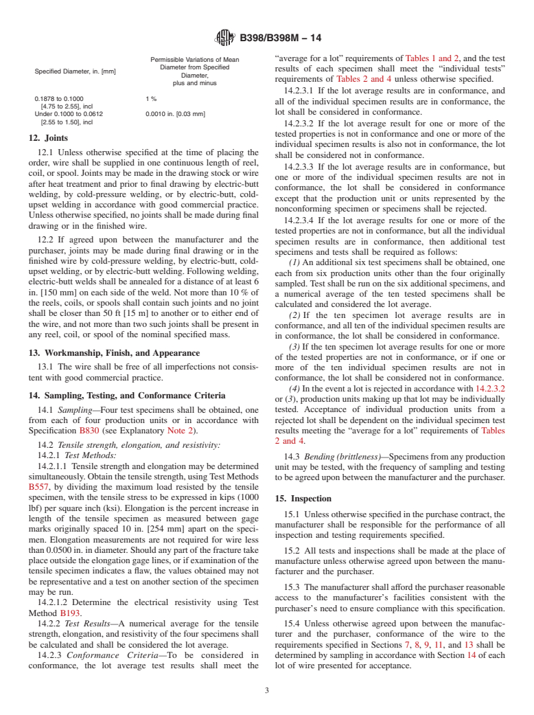 ASTM B398/B398M-14 - Standard Specification for Aluminum-Alloy 6201-T81 and 6201-T83 Wire for Electrical Purposes