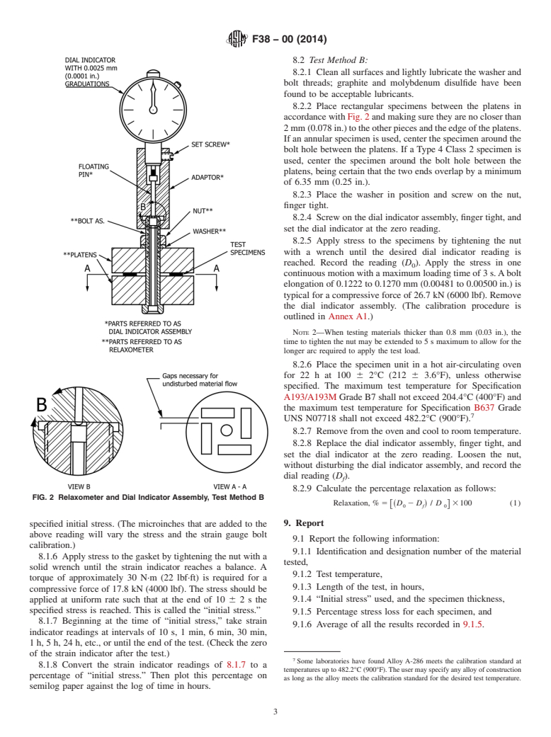 ASTM F38-00(2014) - Standard Test Methods for  Creep Relaxation of a Gasket Material