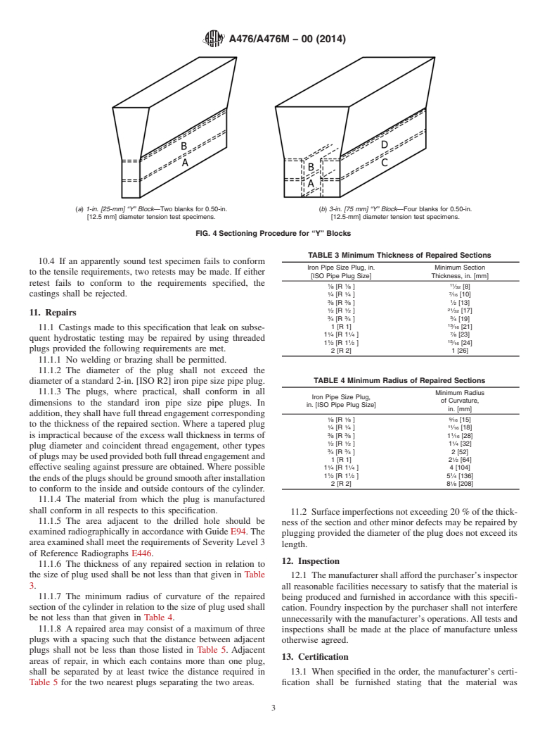 ASTM A476/A476M-00(2014) - Standard Specification for  Ductile Iron Castings for Paper Mill Dryer Rolls