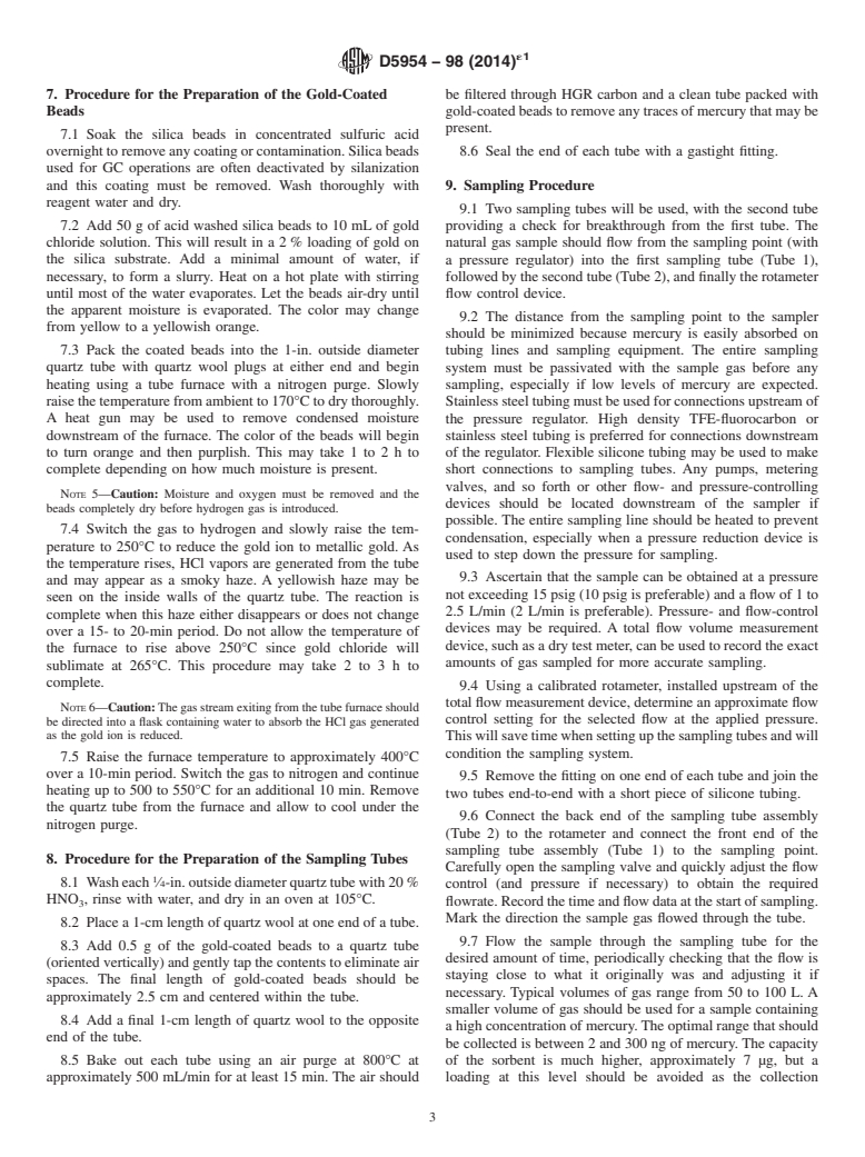 ASTM D5954-98(2014)e1 - Standard Test Method for  Mercury Sampling and Measurement in Natural Gas by Atomic Absorption  Spectroscopy