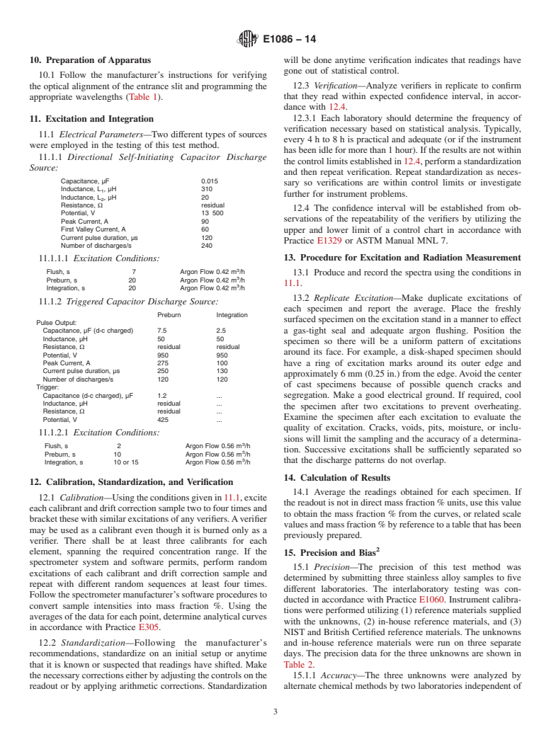 ASTM E1086-14 - Standard Test Method for  Analysis of Austenitic Stainless Steel by Spark Atomic Emission  Spectrometry