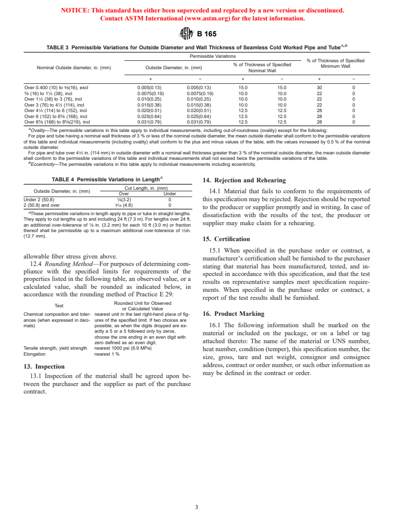 ASTM B165-93 - Standard Specification for Nickel-Copper Alloy (UNS N04400)* Seamless Pipe and Tube