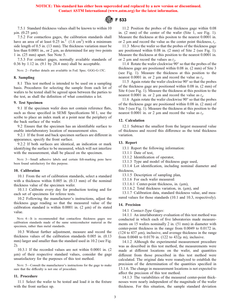 ASTM F533-02 - Standard Test Method for Thickness and Thickness Variation of Silicon Wafers