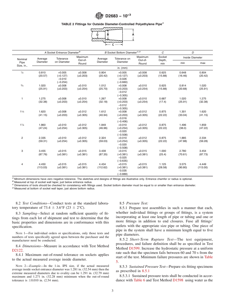 ASTM D2683-10e3 - Standard Specification for  Socket-Type Polyethylene Fittings for Outside Diameter-Controlled    Polyethylene Pipe and Tubing