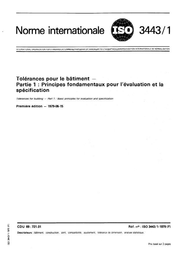 ISO 3443-1:1979 - Tolérances pour le bâtiment