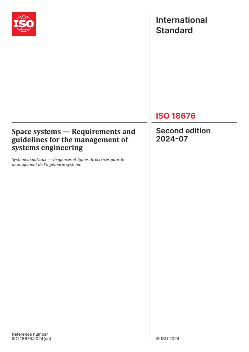 ISO 18676:2024 - Space systems — Requirements and guidelines for the management of systems engineering
Released:12. 07. 2024