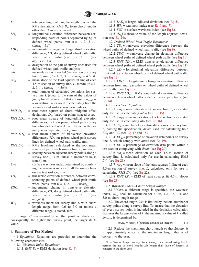 ASTM E1486M-14 - Standard Test Method for  Determining Floor Tolerances Using Waviness, Wheel Path and  Levelness Criteria &#40;Metric&#41;