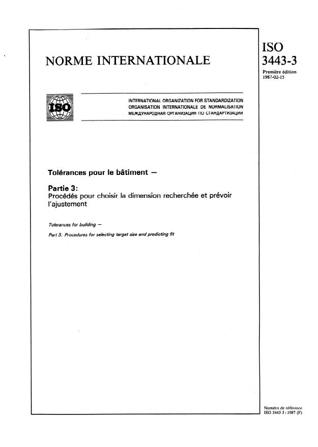ISO 3443-3:1987 - Tolérances pour le bâtiment