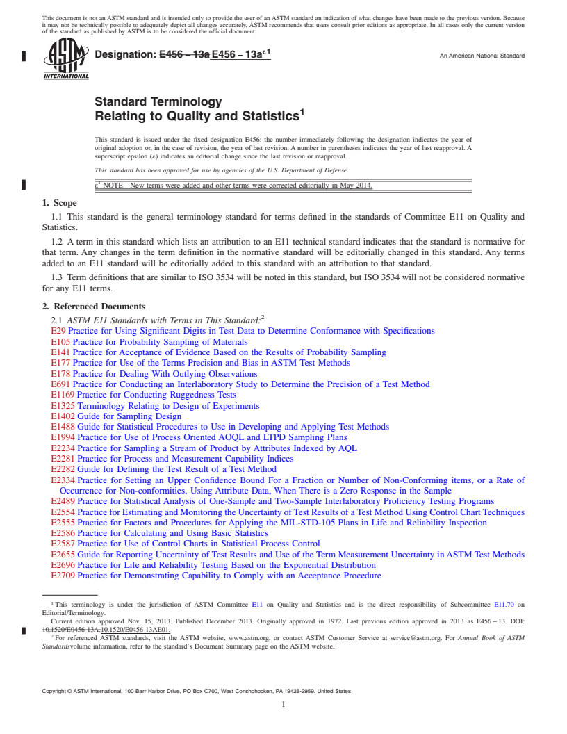 REDLINE ASTM E456-13ae1 - Standard Terminology  Relating to Quality and Statistics