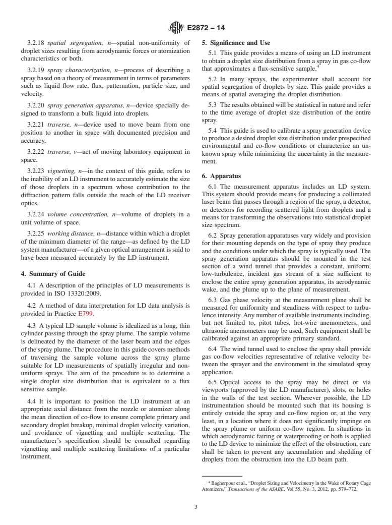 ASTM E2872-14 - Standard Guide for Determining Cross-Section Averaged Characteristics of a Spray  Using Laser-Diffraction Instruments in a Wind Tunnel Apparatus