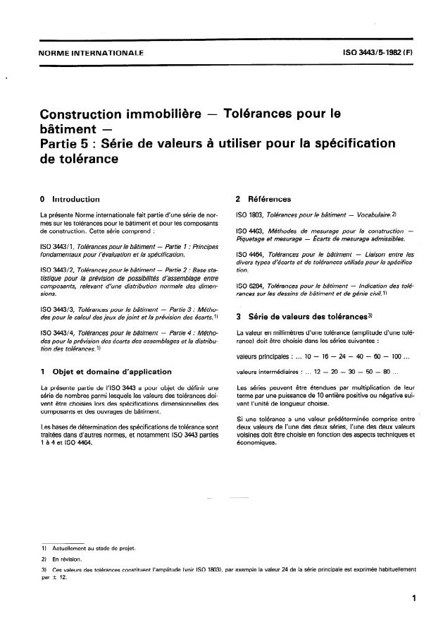 ISO 3443-5:1982 - Construction immobiliere -- Tolérances pour le bâtiment