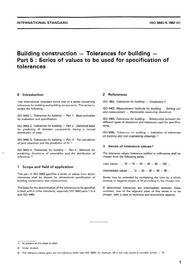 ISO 3443-5:1982 - Building construction -- Tolerances for building