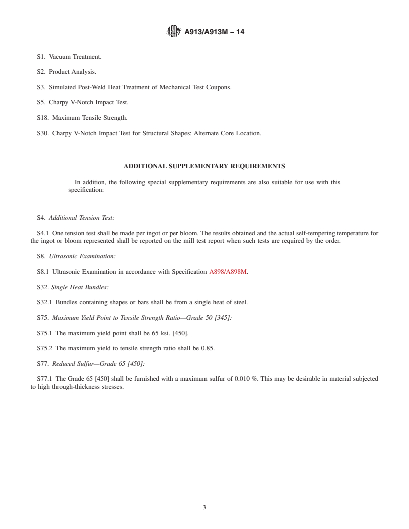 REDLINE ASTM A913/A913M-14 - Standard Specification for  High-Strength Low-Alloy Steel Shapes of Structural Quality,  Produced by Quenching and Self-Tempering Process &#40;QST&#41;