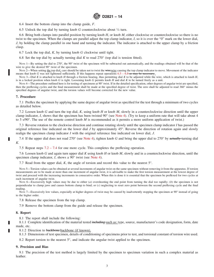 REDLINE ASTM D2821-14 - Standard Test Method for  Measuring the Relative Stiffness of Leather by Means of a Torsional  Wire Apparatus