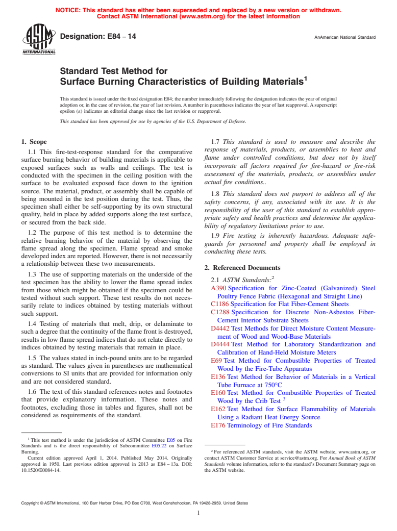 ASTM E84-14 - Standard Test Method for  Surface Burning Characteristics of Building Materials