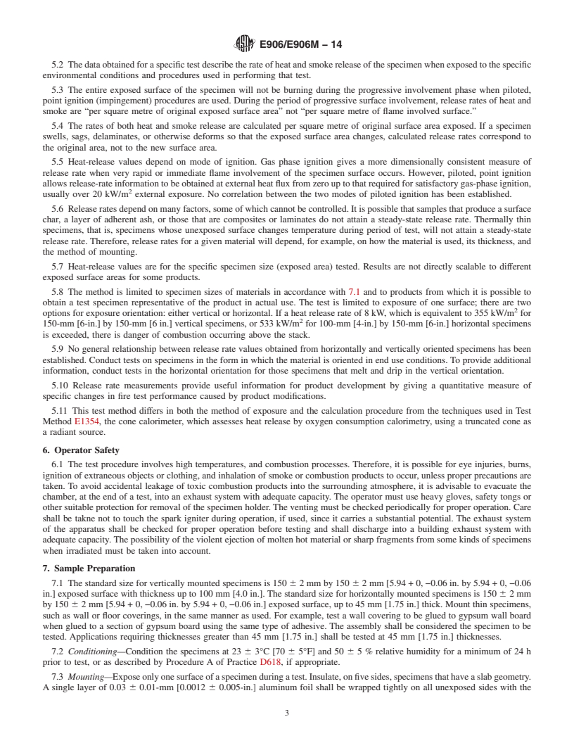 REDLINE ASTM E906/E906M-14 - Standard Test Method for  Heat and Visible Smoke Release Rates for Materials and Products  Using a Thermopile Method