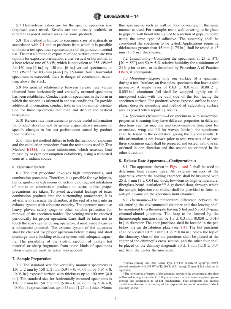 ASTM E906/E906M-14 - Standard Test Method for  Heat and Visible Smoke Release Rates for Materials and Products  Using a Thermopile Method