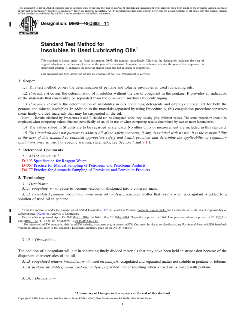 REDLINE ASTM D893-14 - Standard Test Method for  Insolubles in Used Lubricating Oils