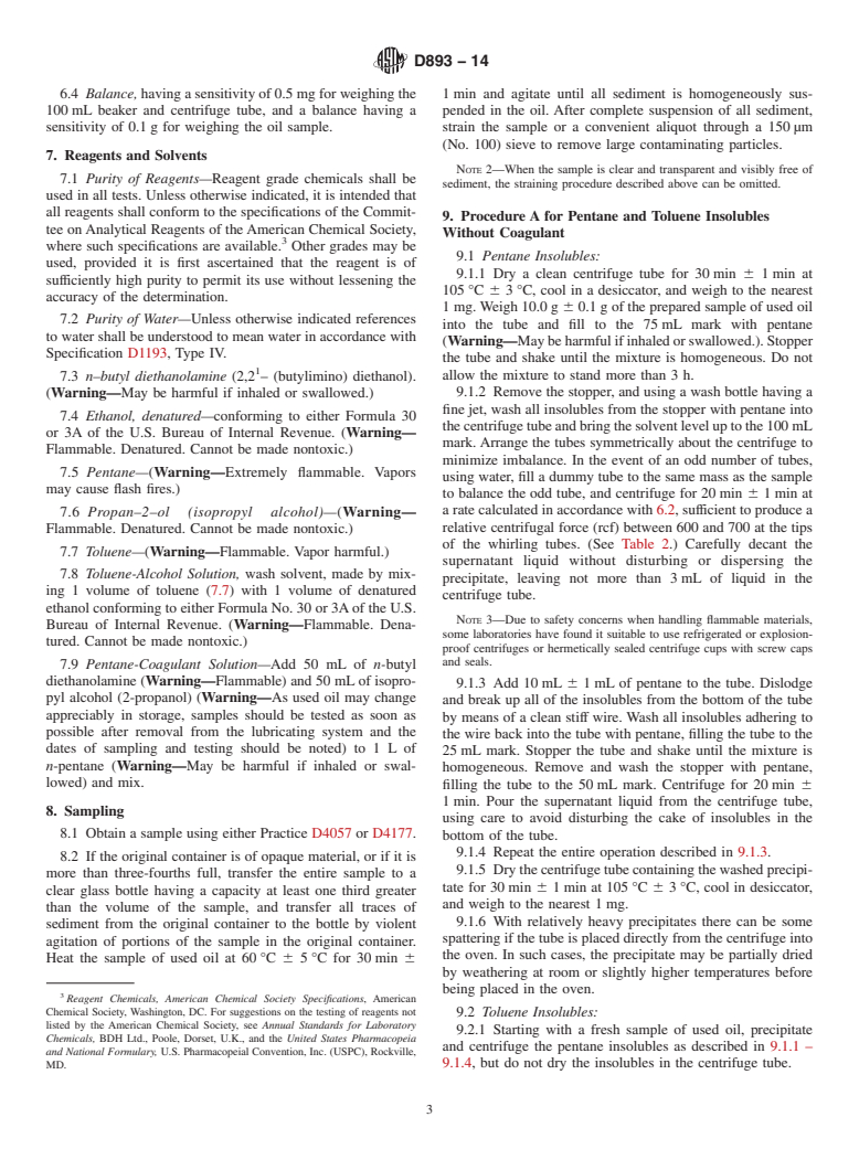 ASTM D893-14 - Standard Test Method for  Insolubles in Used Lubricating Oils