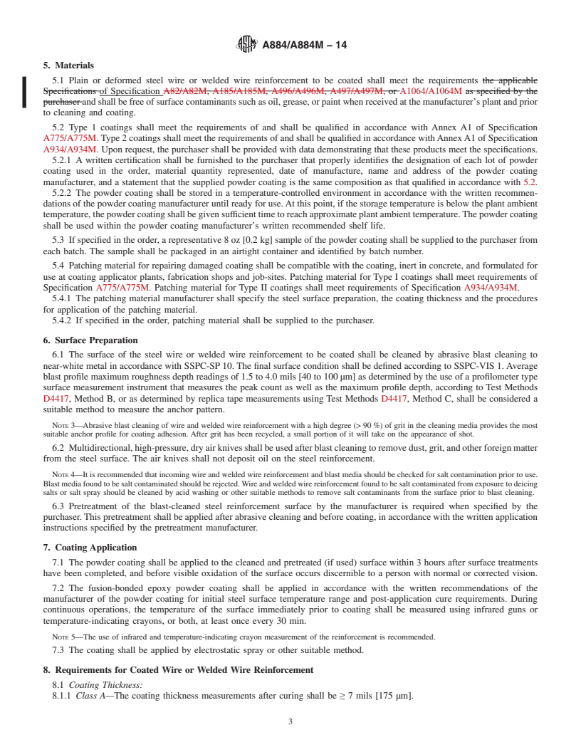 REDLINE ASTM A884/A884M-14 - Standard Specification for  Epoxy-Coated Steel Wire and Welded Wire Reinforcement