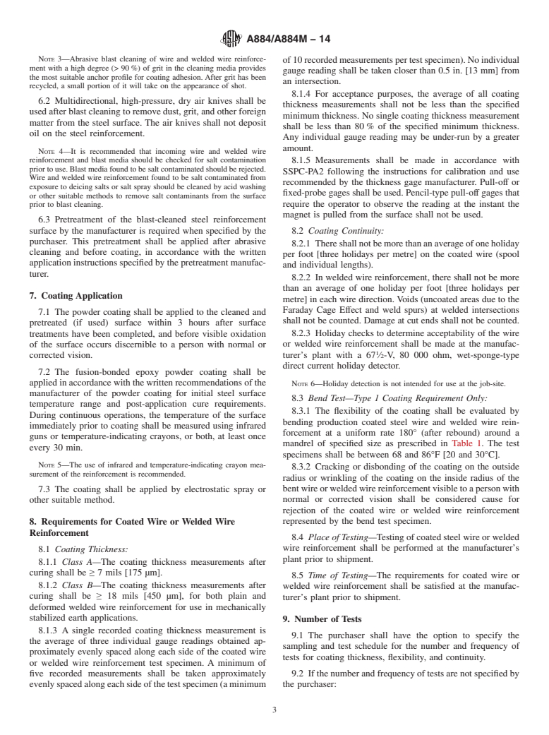 ASTM A884/A884M-14 - Standard Specification for  Epoxy-Coated Steel Wire and Welded Wire Reinforcement