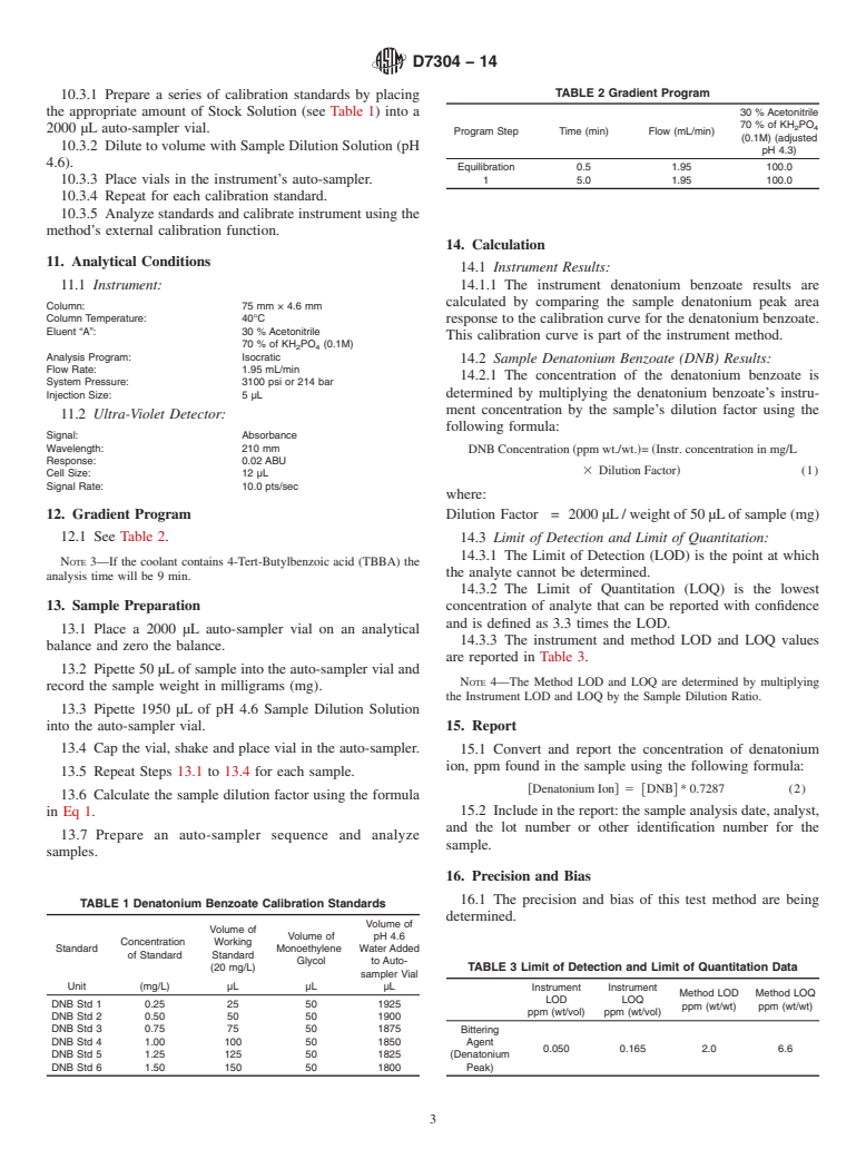 ASTM D7304-14 - Standard Test Method for Determination of Denatonium Ion in Engine Coolant by HPLC