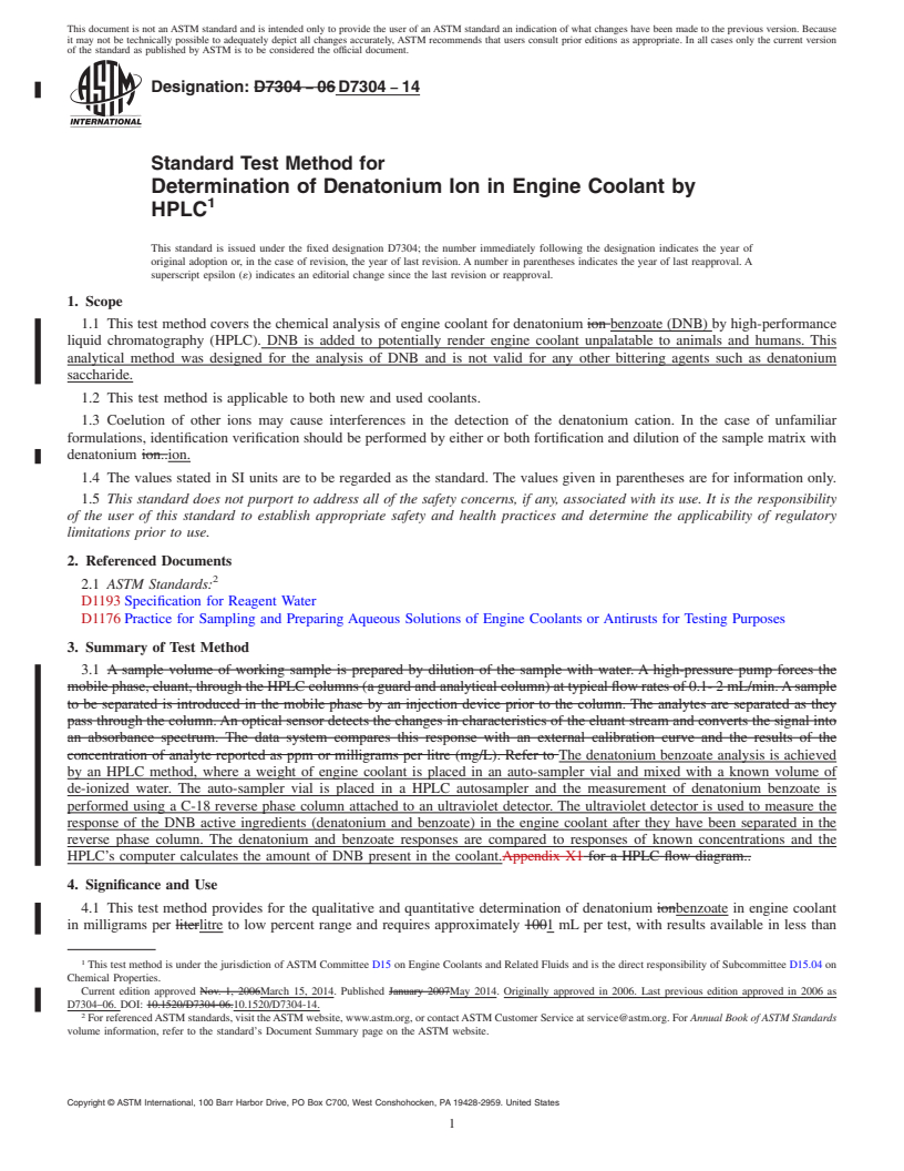 REDLINE ASTM D7304-14 - Standard Test Method for Determination of Denatonium Ion in Engine Coolant by HPLC