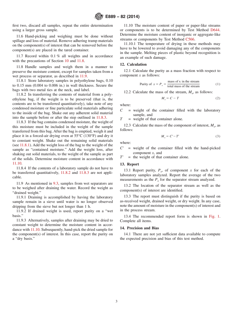 ASTM E889-82(2014) - Standard Test Method for  Composition or Purity of a Solid Waste Materials Stream