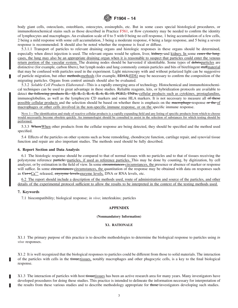 REDLINE ASTM F1904-14 - Standard Practice for  Testing the Biological Responses to Particles <emph type="bdit"  >in vivo</emph>