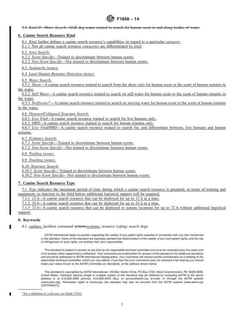 REDLINE ASTM F1848-14 - Standard Classification System for  Canine Search Resources