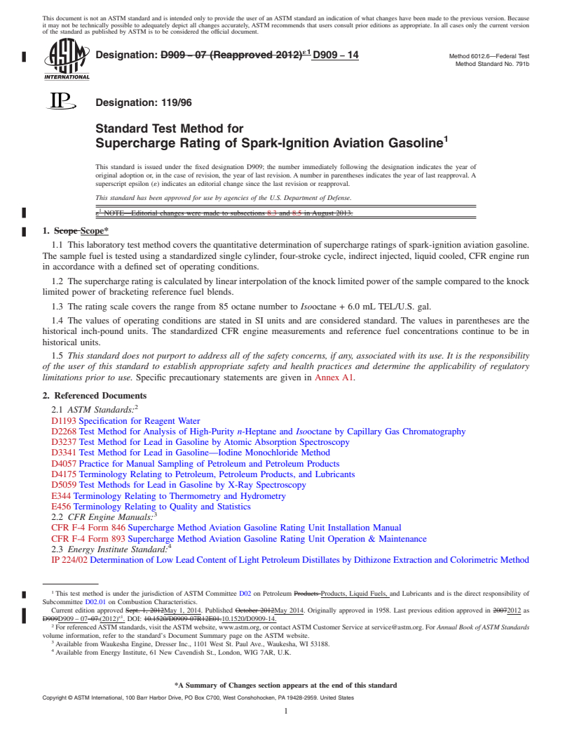 REDLINE ASTM D909-14 - Standard Test Method for Supercharge Rating of Spark-Ignition Aviation Gasoline