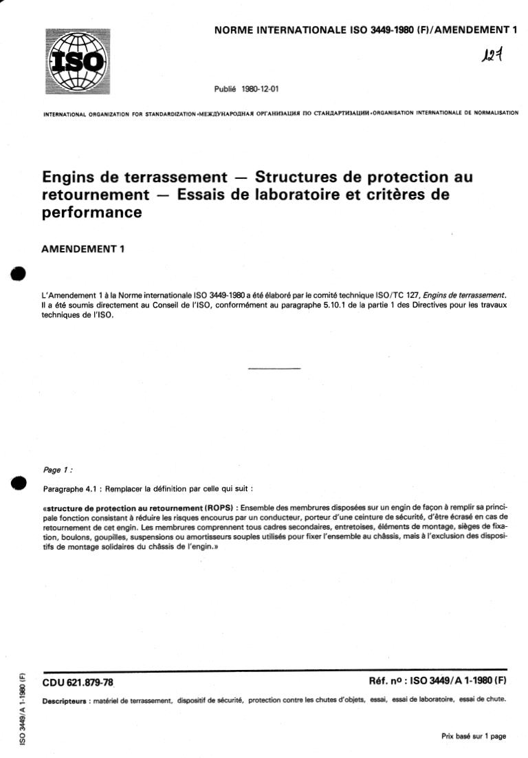ISO 3449:1980 - Earth-moving machinery — Falling-object protective structures — Laboratory test and performance requirements
Released:2/1/1980