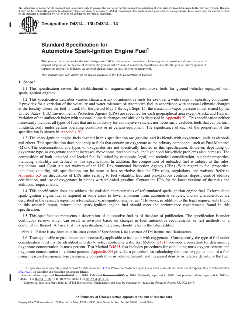 REDLINE ASTM D4814-14 - Standard Specification for Automotive Spark-Ignition Engine Fuel