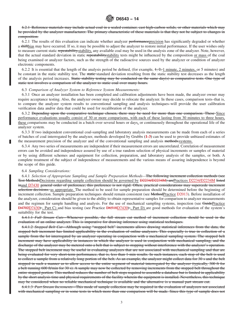 REDLINE ASTM D6543-14 - Standard Guide to  the Evaluation of Measurements Made by Online Coal Analyzers