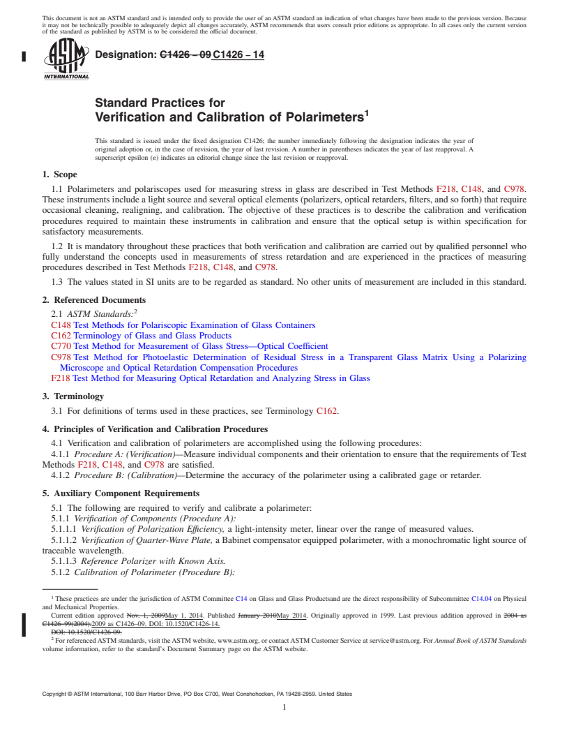 REDLINE ASTM C1426-14 - Standard Practices for  Verification and Calibration of Polarimeters