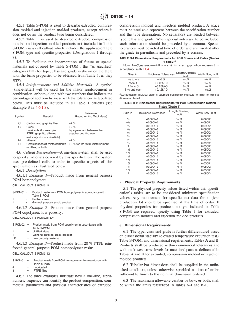 ASTM D6100-14 - Standard Specification for  Extruded, Compression Molded and Injection Molded Polyoxymethylene  Shapes &#40;POM&#41;